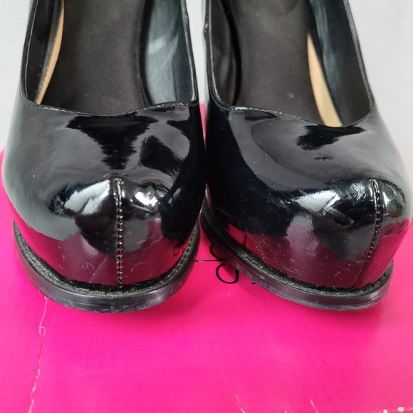 ShoeDazzle Womens Size 10 Black Block Heel Animal Print Patent Leather Pumps - Picture 2 of 7
